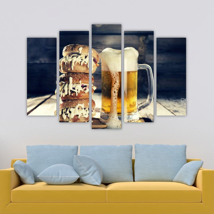 Beer mug and huge burger