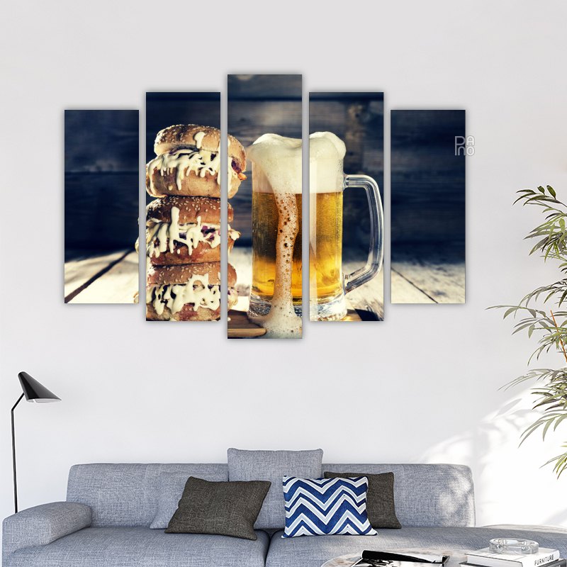 Beer mug and huge burger