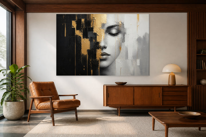 Abstract art of the face, black and gold – interior view 2