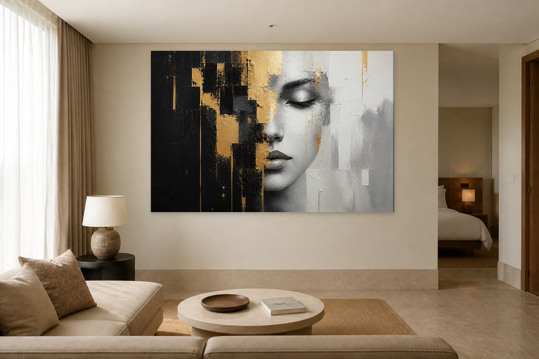 Abstract art of the face, black and gold – interior view 3