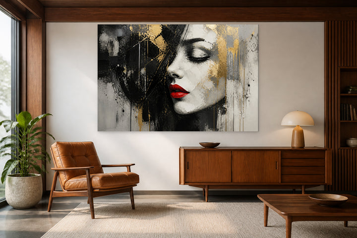 Face of woman, black black, gold and red – interior view 2