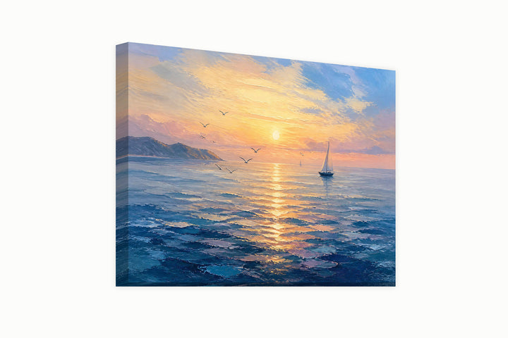 Dawn, sail and seagulls – front view