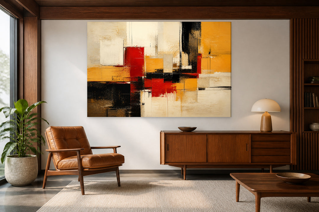 Astract red, orange, white and black art – interior view 2