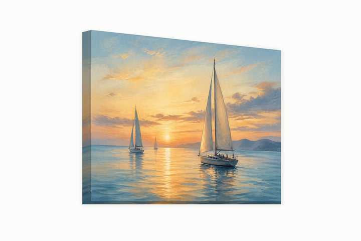 Sail boats at sunset – front view