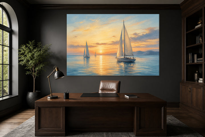 Sail boats at sunset – interior view 1