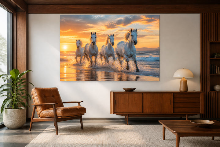 Horses on the beach at sunset – interior view 2