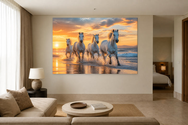 Horses on the beach at sunset – interior view 3