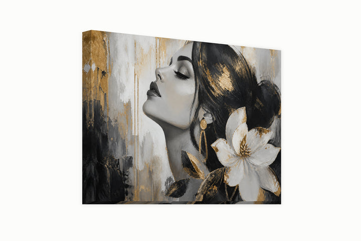 White and black floral woman – front view