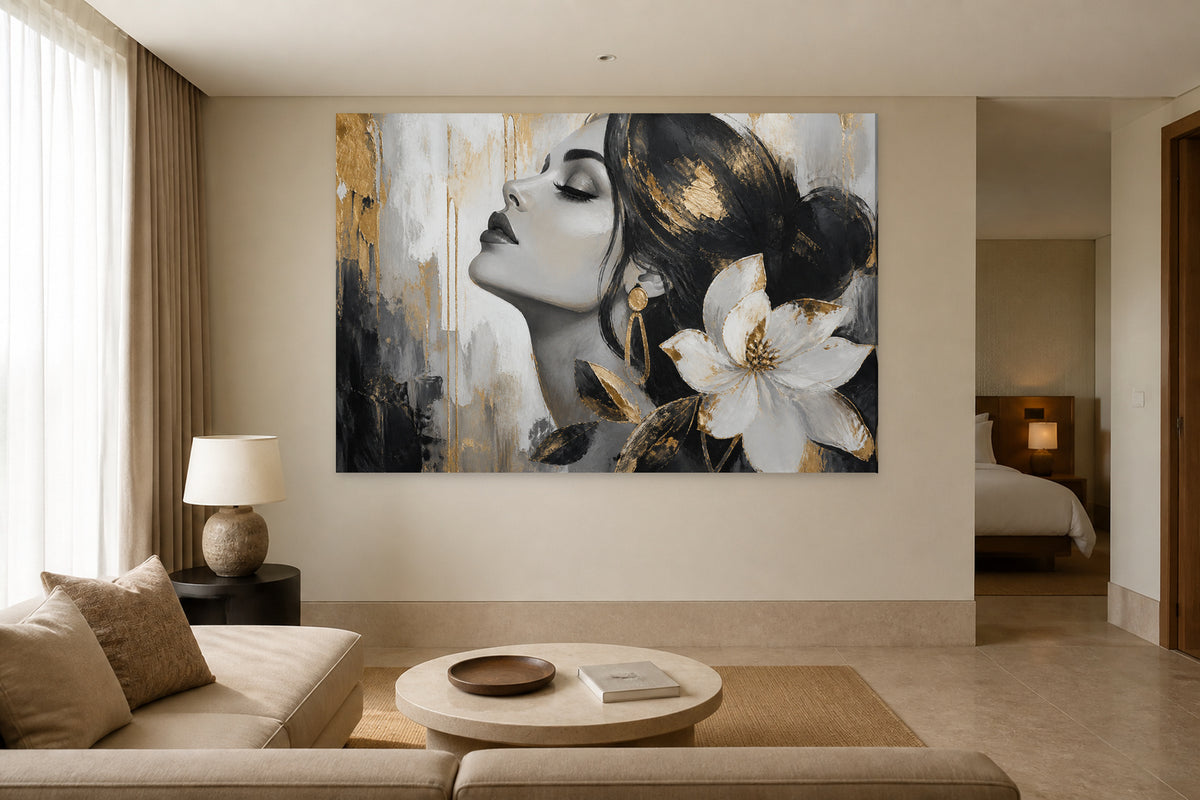 White and black floral woman