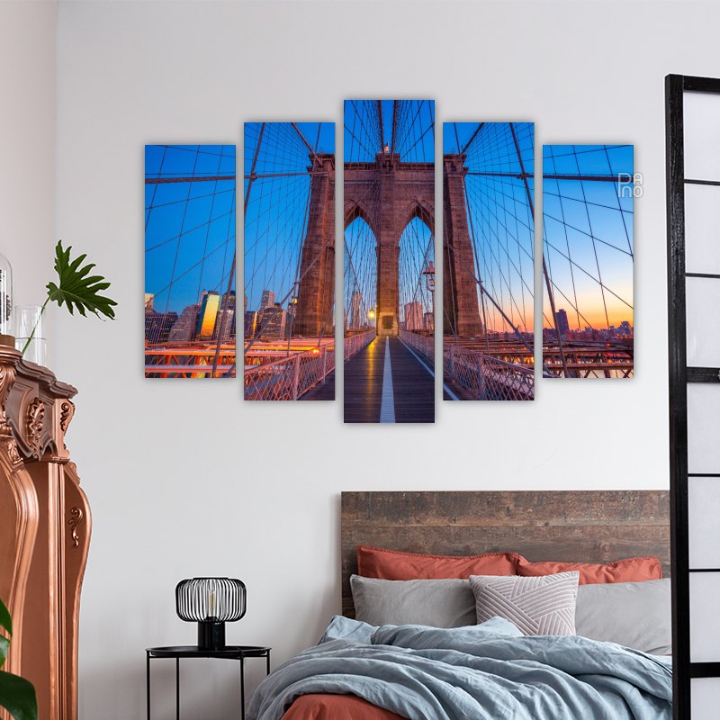 Brooklyn most s Manhattanom u pozadini iznad rijeke - zidna ukrasna ploča na tvrdoj podlozi