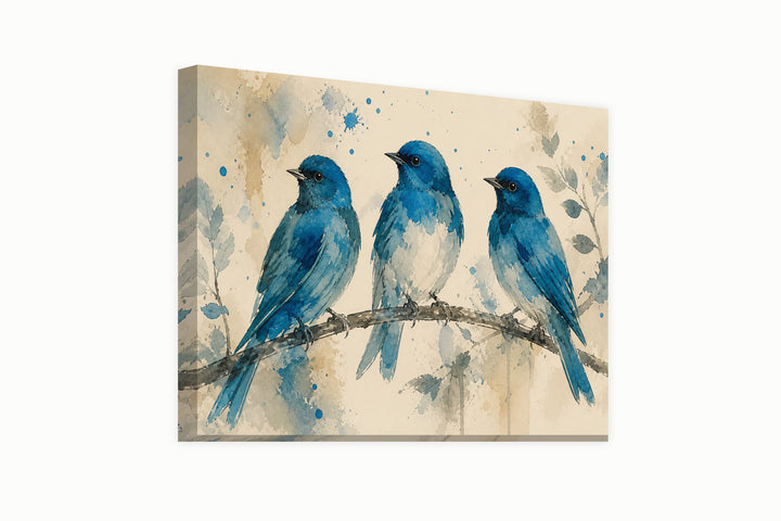 Three blue canaries watercolor – front view