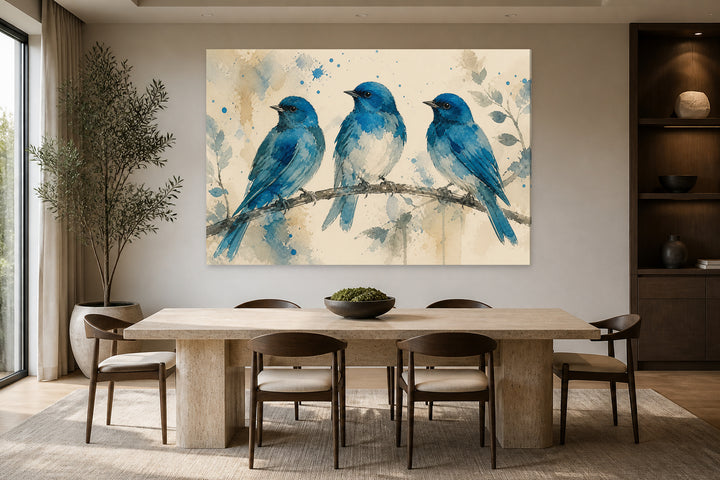 Three blue canaries watercolor – interior view 2