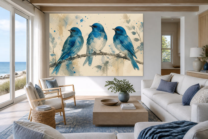 Three blue canaries watercolor – interior view 3