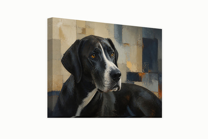 Black dog with white muzzle – front view