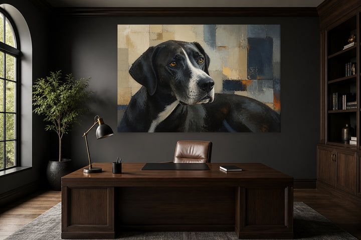 Black dog with white muzzle – interior view 1