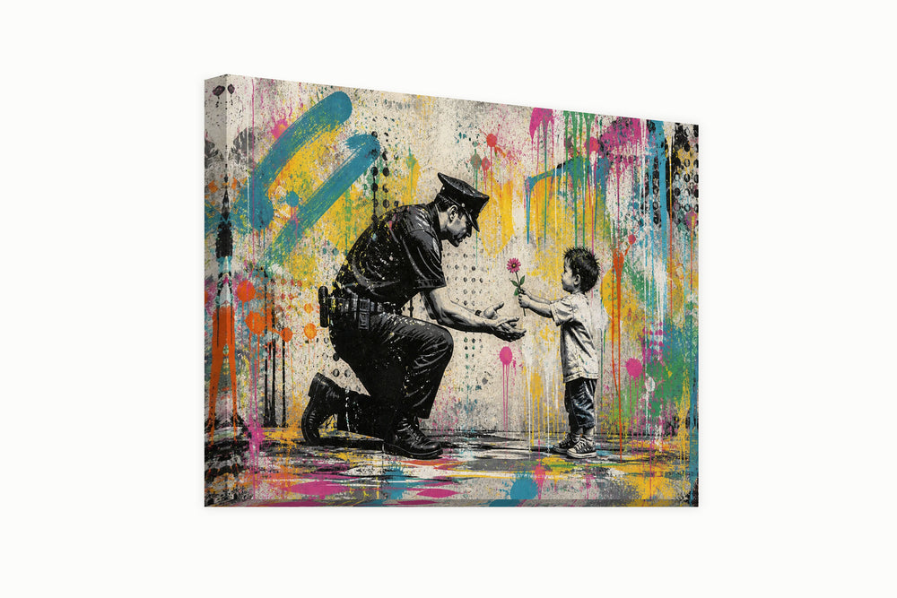A Police Man to the Child - Banksy Street Graffiti Art – front view