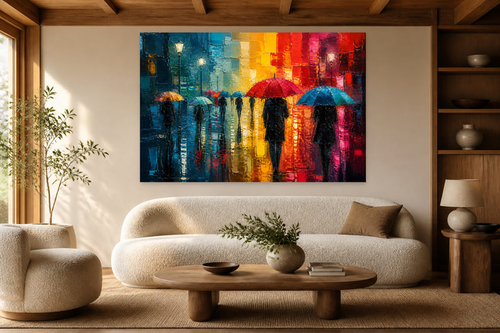 People with umbrellas – interior view 1