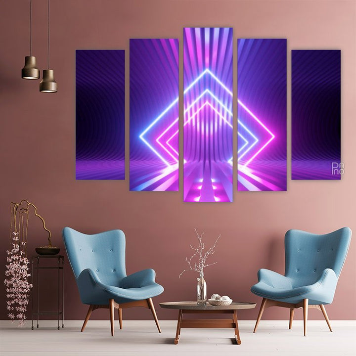 Neonski romb u jarkim neonskim bojama, grafički apstraktni geometrijski motiv - ukras za zid na čvrstoj podlozi