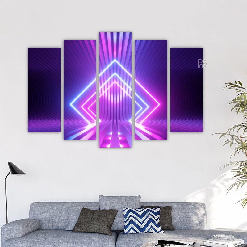 Neonski romb u jarkim neonskim bojama, grafički apstraktni geometrijski motiv - ukras za zid na čvrstoj podlozi