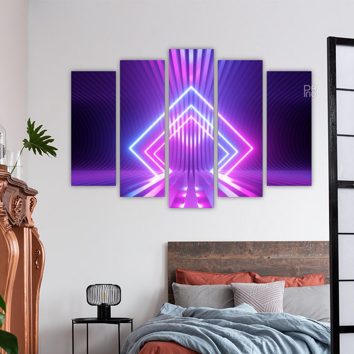 Neonski romb u jarkim neonskim bojama, grafički apstraktni geometrijski motiv - ukras za zid na čvrstoj podlozi