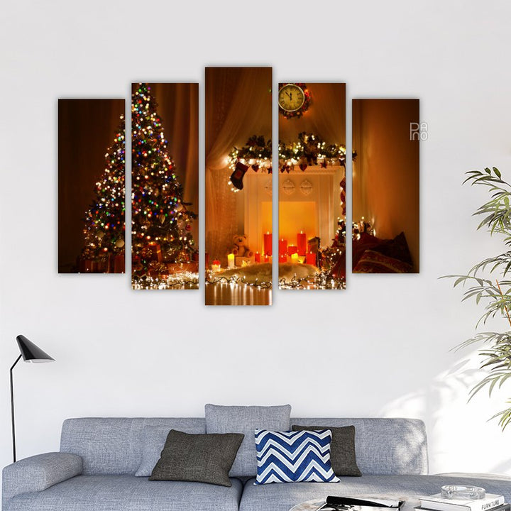 Christmas tree and fireplace