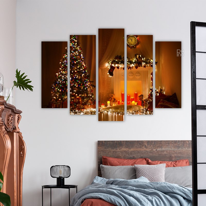 Christmas tree and fireplace