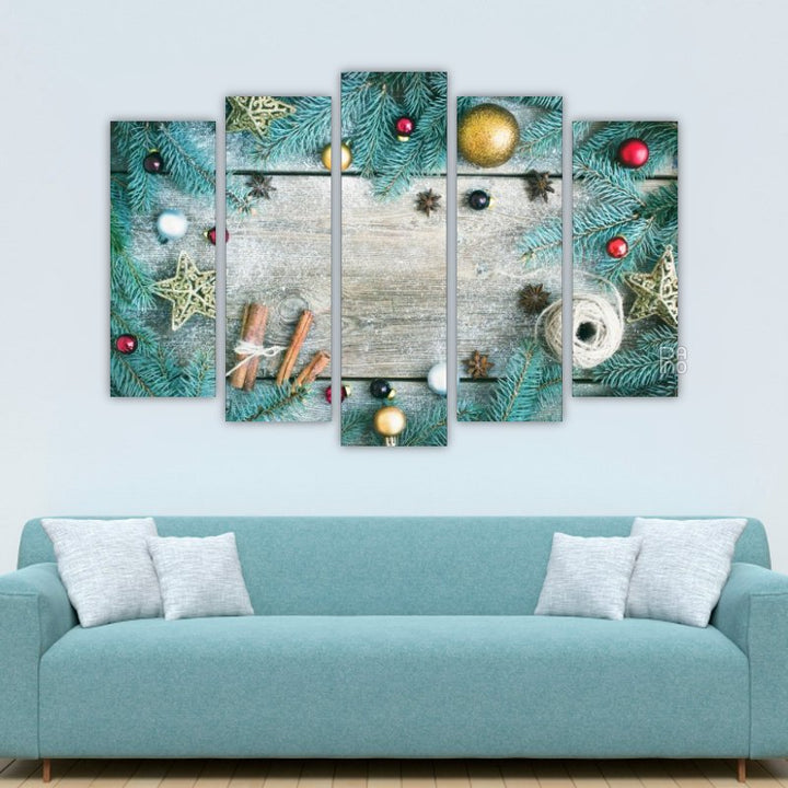 Christmas decorations on wooden background