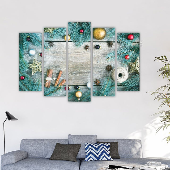 Christmas decorations on wooden background