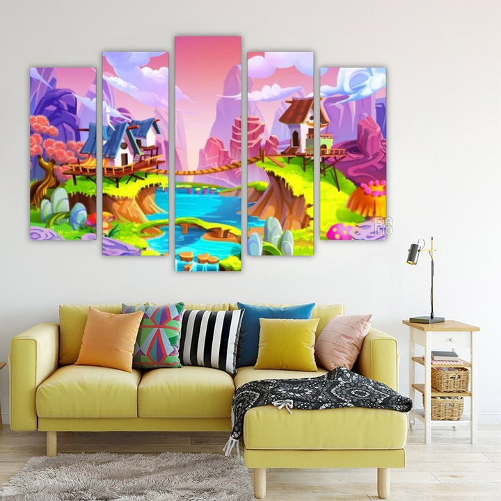 Magical Bridge with Mountains and Waterfall