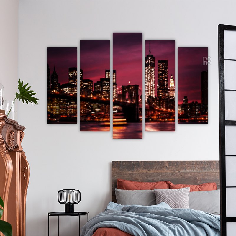 Manhattan sa svjetlima i odsjajima nad gradskim krajolikom - zidna ukrasna ploča na tvrdoj podlozi