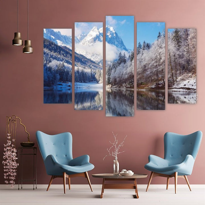 Winter landscape with reflection in a lake