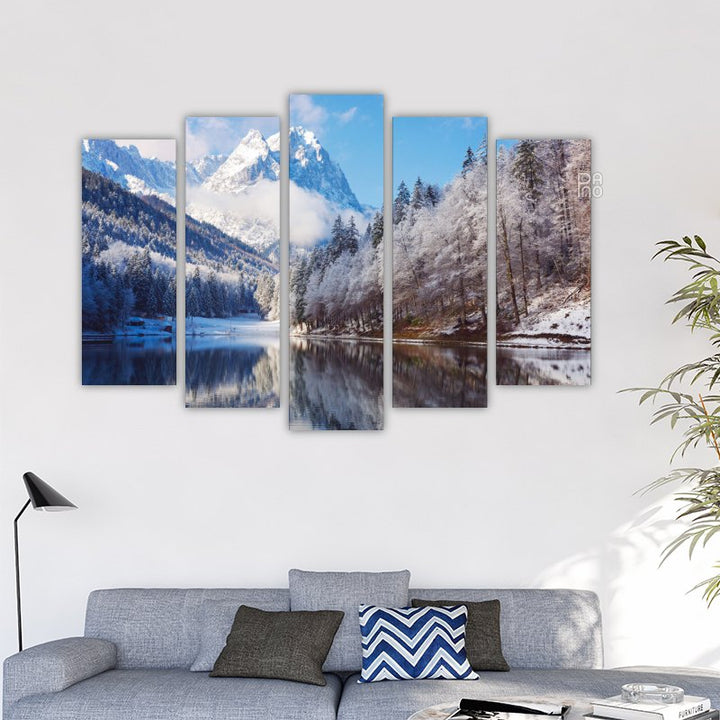 Winter landscape with reflection in a lake