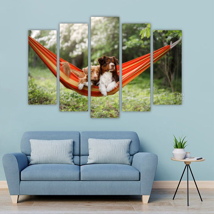 Dogs Lying in a Hammock