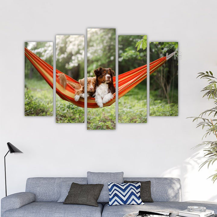 Dogs Lying in a Hammock