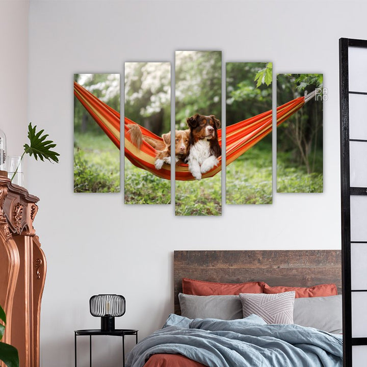Dogs Lying in a Hammock