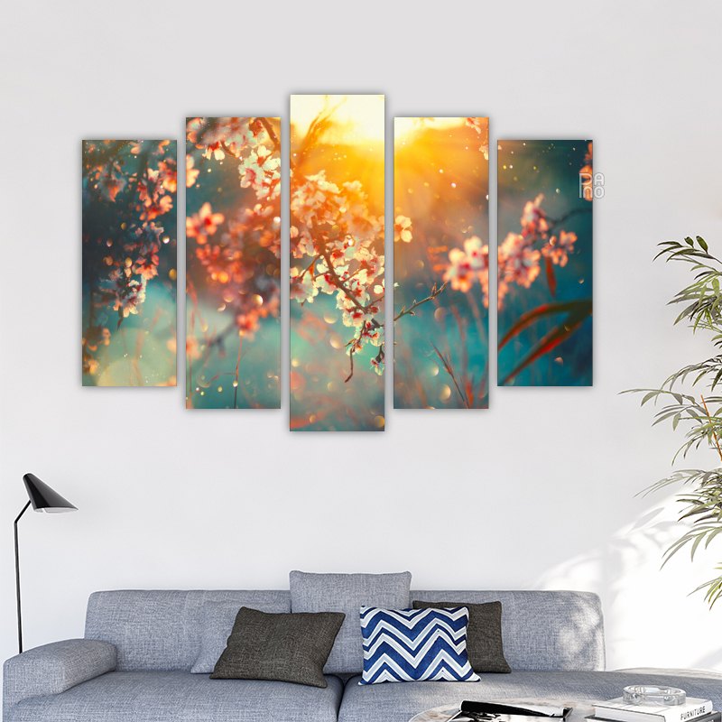 Blooming tree and sunset