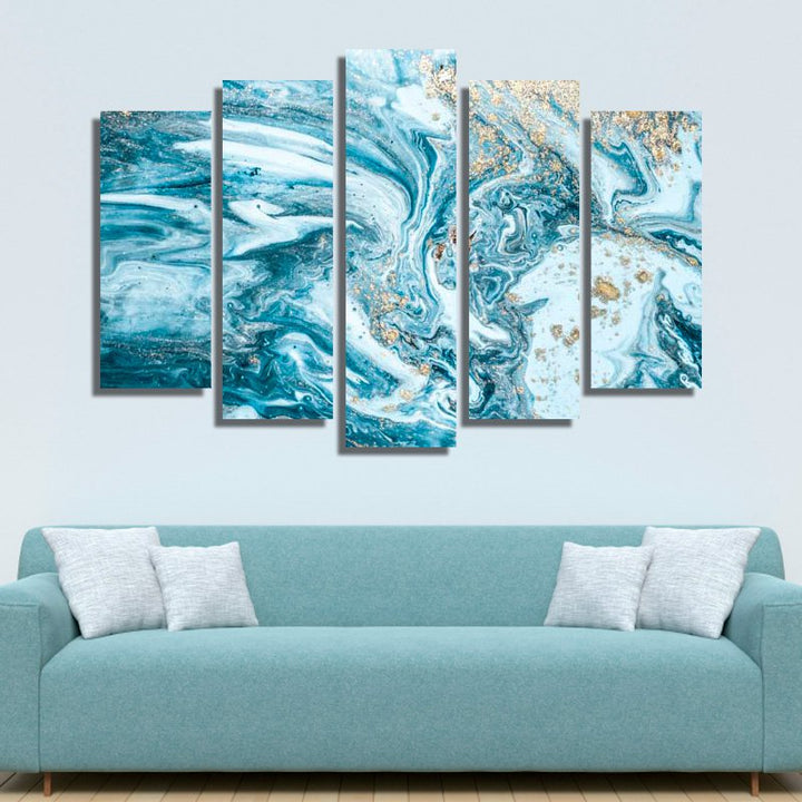 Abstraction in Light Blue and Gold Color 2