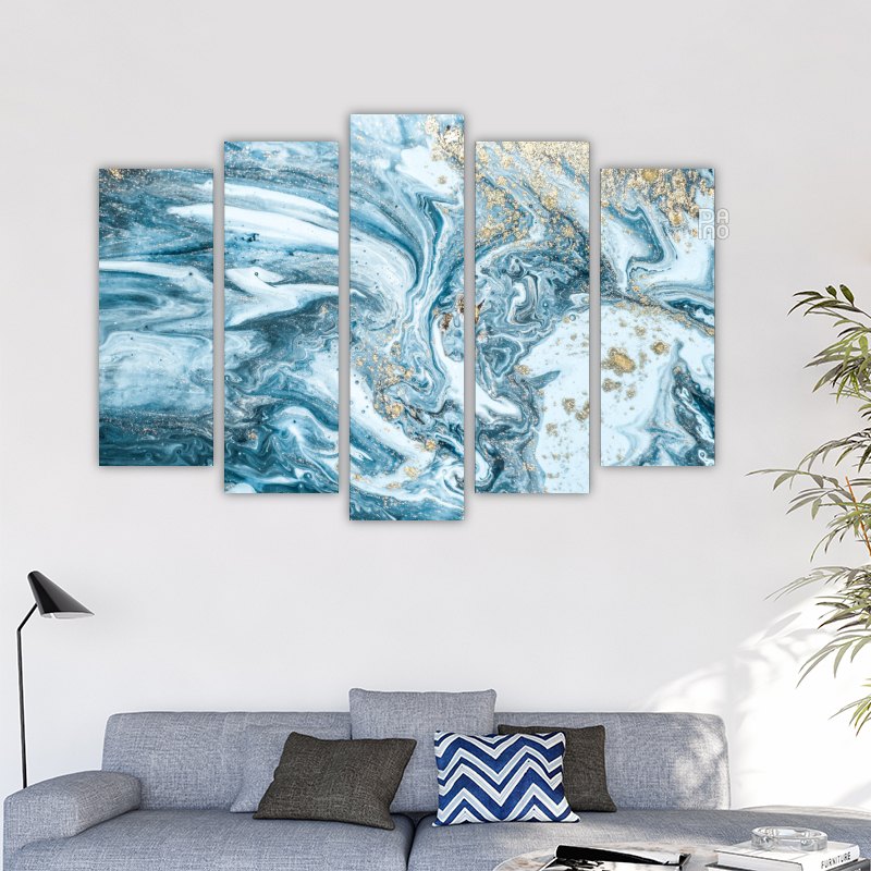 Abstraction in Light Blue and Gold Color 2