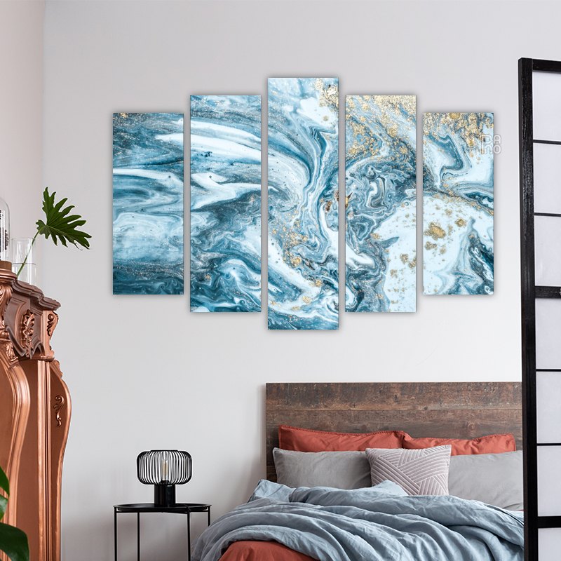 Abstraction in Light Blue and Gold Color 2