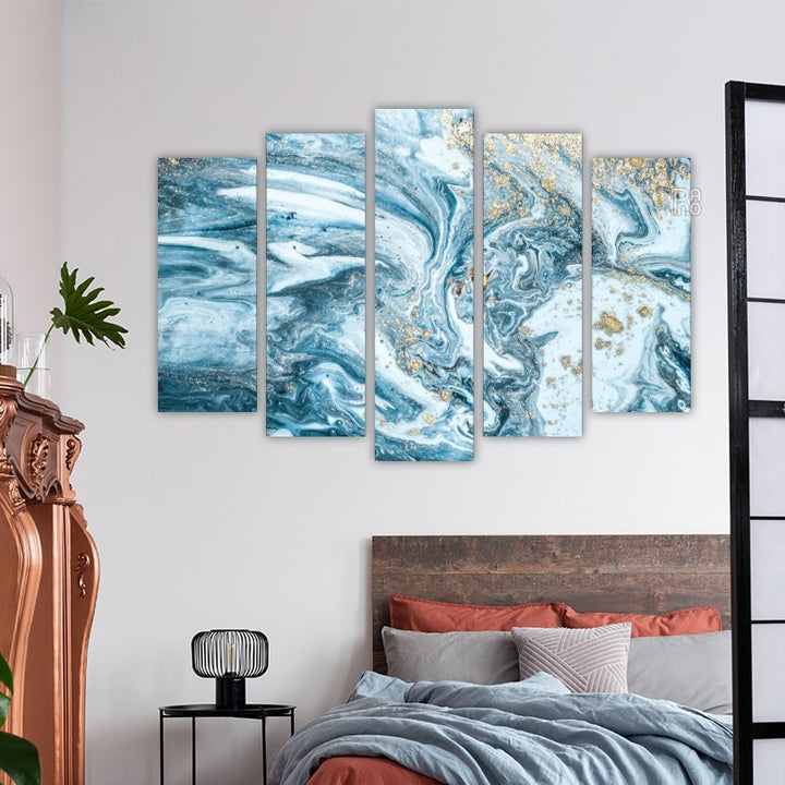 Abstraction in Light Blue and Gold Color 2
