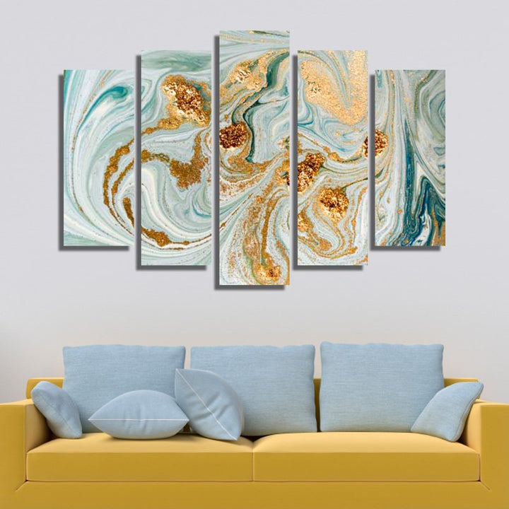 Abstraction in light blue and gold