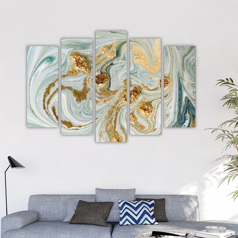 Abstraction in light blue and gold