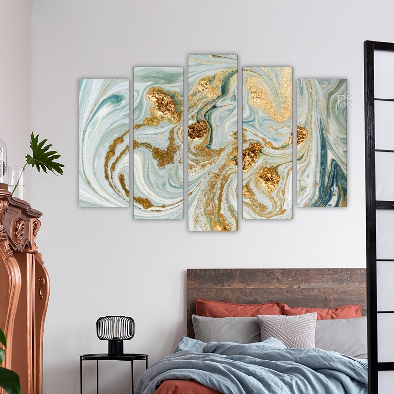 Abstraction in light blue and gold