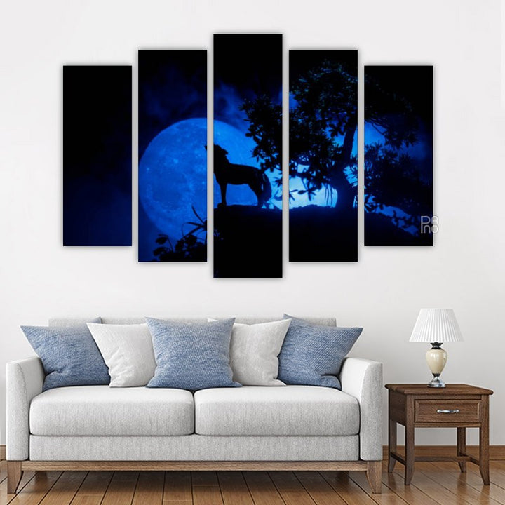 Wolf howling in a dark forest