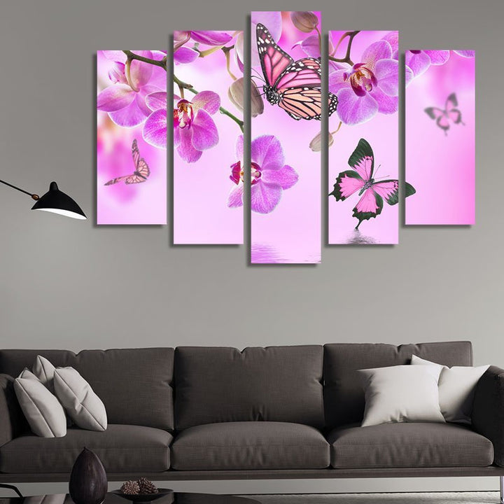 Purple Flowers and Butterflies