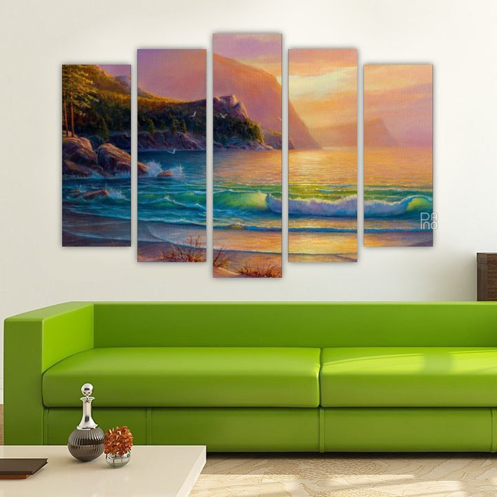 Oil painting of sea and beach