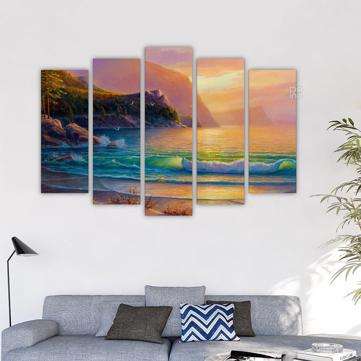 Oil painting of sea and beach