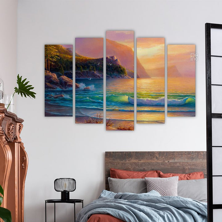 Oil painting of sea and beach