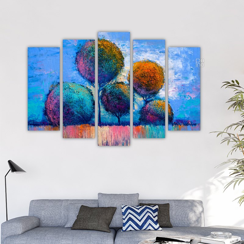 Landscape of colorful trees with oil painting
