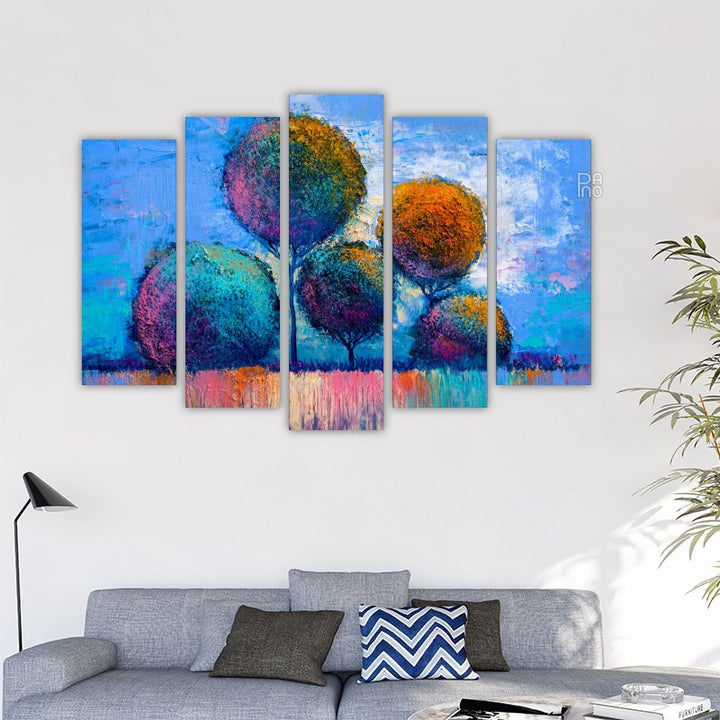 Landscape of colorful trees with oil painting